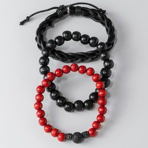 Wooden Beaded and Leather Bracelet Bundle